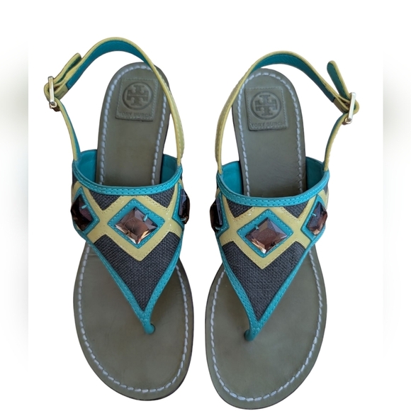 Tory Burch Etta Embellished Jeweled Heeled Sandals sz 10 - Picture 2 of 8